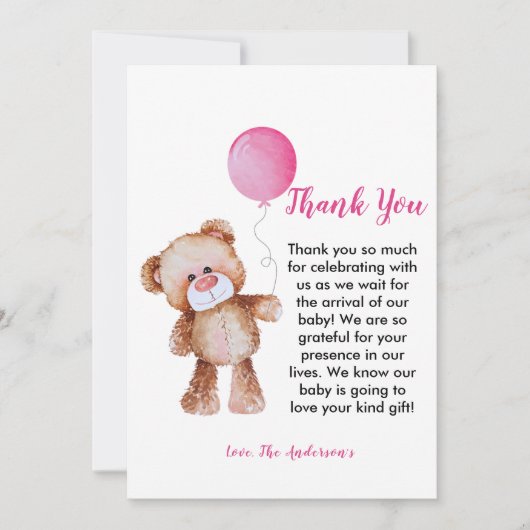 Teddy Bear Girl Showdusche Danke Karte (Vorderseite)