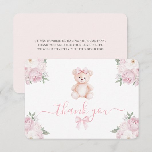 Teddy Bear Girl Thank You Card Dankeskarte (Vorne/Hinten)