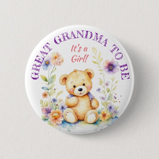Teddy Bear Girl's Baby Shower Oma zu sein Button (Vorderseite)