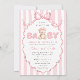 Teddy Bear Girls Pink Bow Baby Shower Einladung