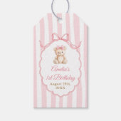 Teddy Bear Girls Pink Bow Stripes 1st Birthday Geschenkanhänger (Vorderseite)