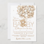 Teddy Bear Gold Ballon Gender Neutral Baby Dusche Einladung (Vorderseite)