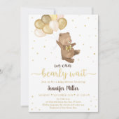 Teddy Bear Gold Balloons Neutral Baby Shower Einladung (Vorderseite)