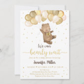 Teddy Bear Gold Balloons Neutral Baby Shower Invit Einladung (Vorderseite)