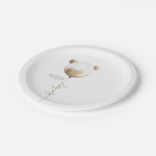 Teddy Bear Gold Glitzer Balloon Niedlich Baby Show Pappteller (Schrägansicht)