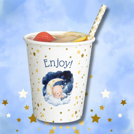 Teddy Bear Gold Stars über der Mond Baby Dusche Pappbecher