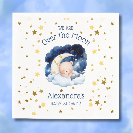 Teddy Bear Gold Stars über der Mond Baby Dusche Serviette