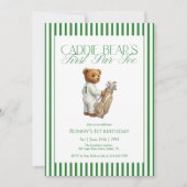 Teddy Bear Golf 1st Birthday Party Caddie Bear Einladung (Vorderseite)