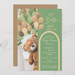 Teddy Bear Green and Brown Baby Shower Einladung