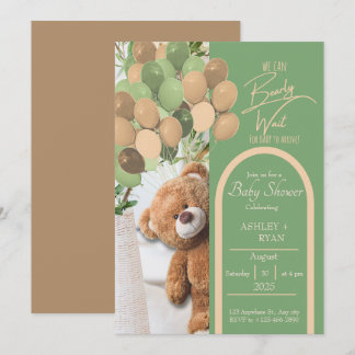 Teddy Bear Green and Brown Baby Shower Einladung