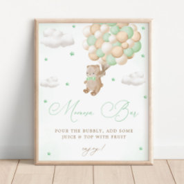 Teddy Bear Green Baby Dusche Mimosa Bar Poster