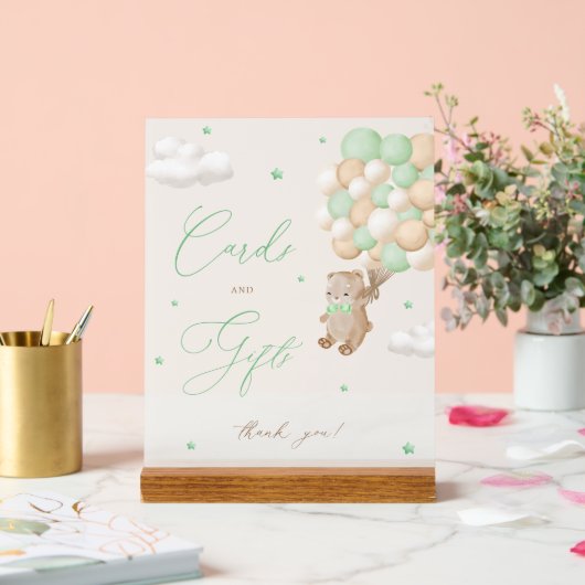 Teddy Bear Green Baby Duschkarten & Geschenke Acrylschild (Hochzeit)