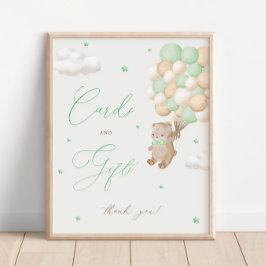 Teddy Bear Green Baby Duschkarten & Geschenke Poster