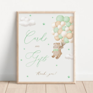 Teddy Bear Green Baby Duschkarten & Geschenke Poster