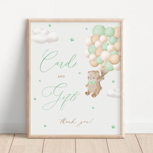 Teddy Bear Green Baby Duschkarten & Geschenke Poster
