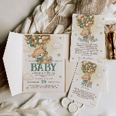 Teddy Bear Green Brown Babydusche Dankeskarte