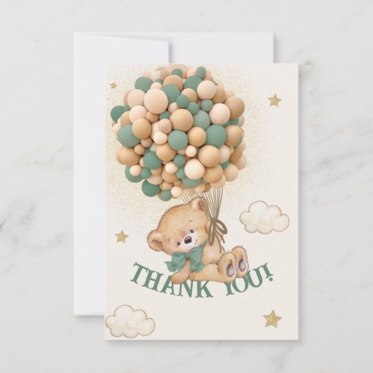 Teddy Bear Green Brown Babydusche Dankeskarte (Rückseite)