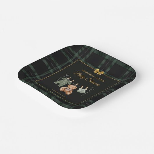 Teddy Bear Green Buffalo Check Pappteller (Gewinkelt)