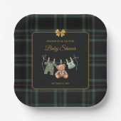Teddy Bear Green Buffalo Check Pappteller (Vorderseite)