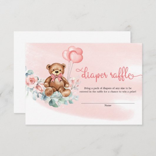 Teddy Bear Green Eucalyptus Wreath Diper Raffle Begleitkarte (Vorne/Hinten)