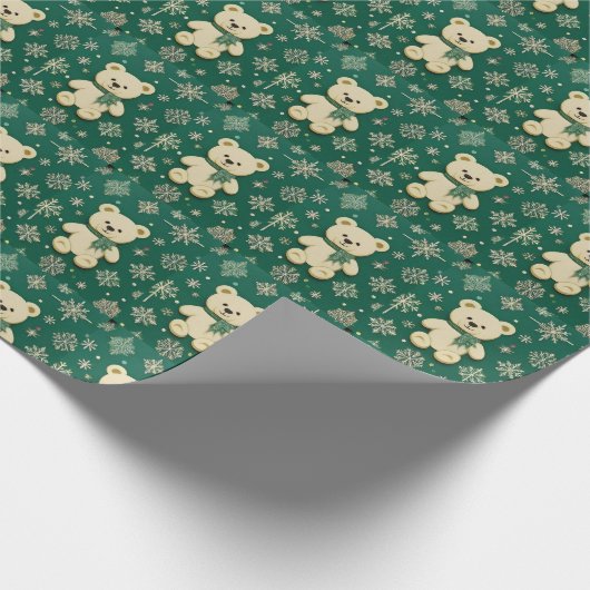 Teddy Bear Green Geschenkpapier (Ecke)