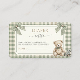 Teddy Bear Green Gingham Baby Shower Diaper Raffle Begleitkarte