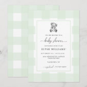 Teddy Bear Green Gingham Baby Shower Einladung (Vorne/Hinten)
