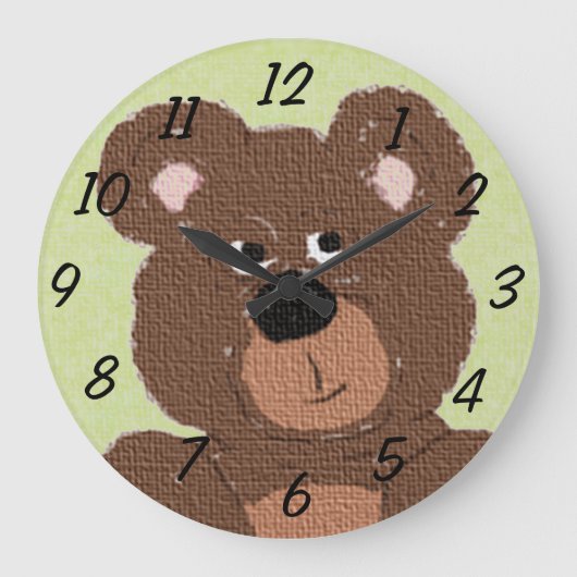 Teddy Bear (green) Große Wanduhr (Vorderseite)