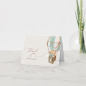 Teddy Bear, Green Hot Air Ballon, Babydusche Dankeskarte (Vorderseite)