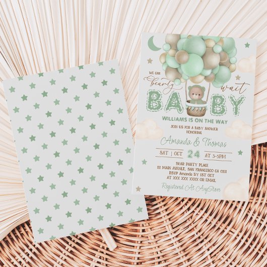 Teddy Bear Green Hot Air Ballon Babydusche Einladung