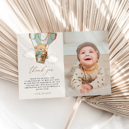 Teddy Bear, Green Hot Air Ballon, erster Geburtsta Dankeskarte