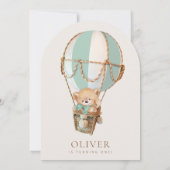 Teddy Bear, Green Hot Air Ballon, erster Geburtsta Einladung (Rückseite)