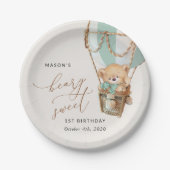 Teddy Bear, Green Hot Air Ballon, erster Geburtsta Pappteller (Vorderseite)