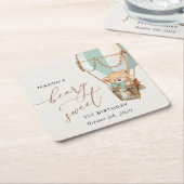 Teddy Bear, Green Hot Air Ballon, erster Geburtsta Rechteckiger Pappuntersetzer (angewinkelt)