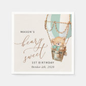 Teddy Bear, Green Hot Air Ballon, erster Geburtsta Serviette (Vorderseite)
