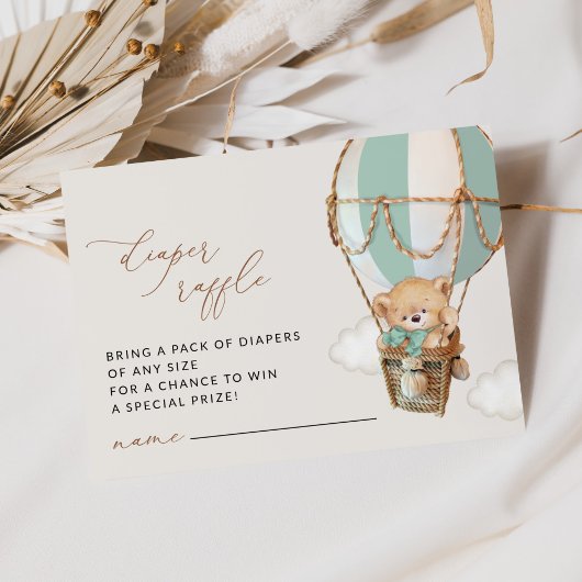 Teddy Bear, Green Hot Air Ballon, Windelruder Begleitkarte