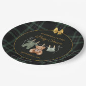 Teddy Bear Green Plaid Baby Shower Pappteller (Schrägansicht)