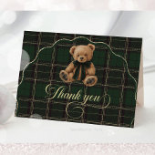 Teddy Bear Green Tartan Baby Shower Dankeskarte
