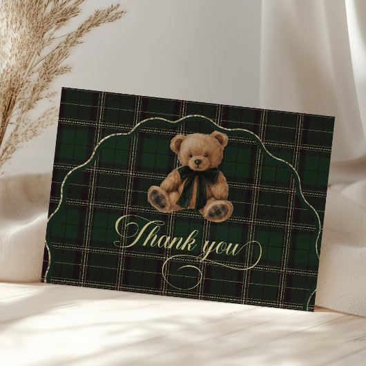 Teddy Bear Green Tartan Baby Shower Dankeskarte