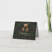 Teddy Bear Green Tartan Baby Shower Dankeskarte (Vorderseite)