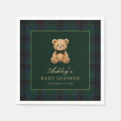 Teddy Bear Green Tartan Baby Shower Paper Napkin Serviette (Vorderseite)