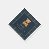 Teddy Bear Green Tartan Baby Shower Paper Napkin Serviette (Ecke)
