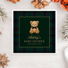 Teddy Bear Green Tartan Baby Shower Paper Napkin Serviette