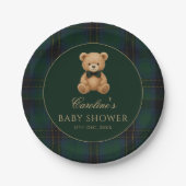 Teddy Bear Green Tartan Baby Shower Paper Plates Pappteller (Vorderseite)