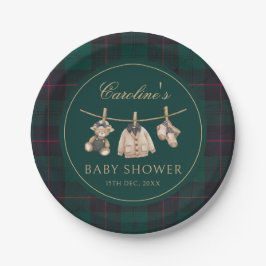 Teddy Bear Green Tartan Baby Shower Paper Plates Pappteller