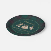 Teddy Bear Green Tartan Baby Shower Paper Plates Pappteller (Schrägansicht)
