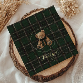 Teddy Bear Green Tartan Baby Shower  Serviette