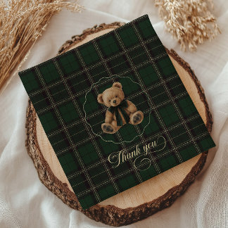 Teddy Bear Green Tartan Baby Shower  Serviette
