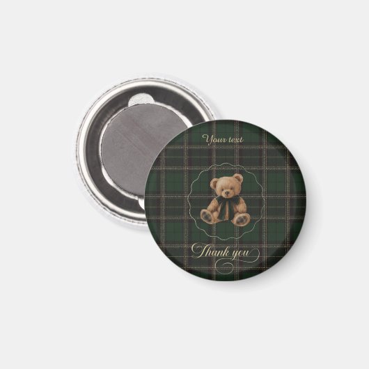 Teddy Bear Green Tartan Magnet (Vorderseite/Rückseite)