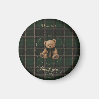 Teddy Bear Green Tartan Magnet